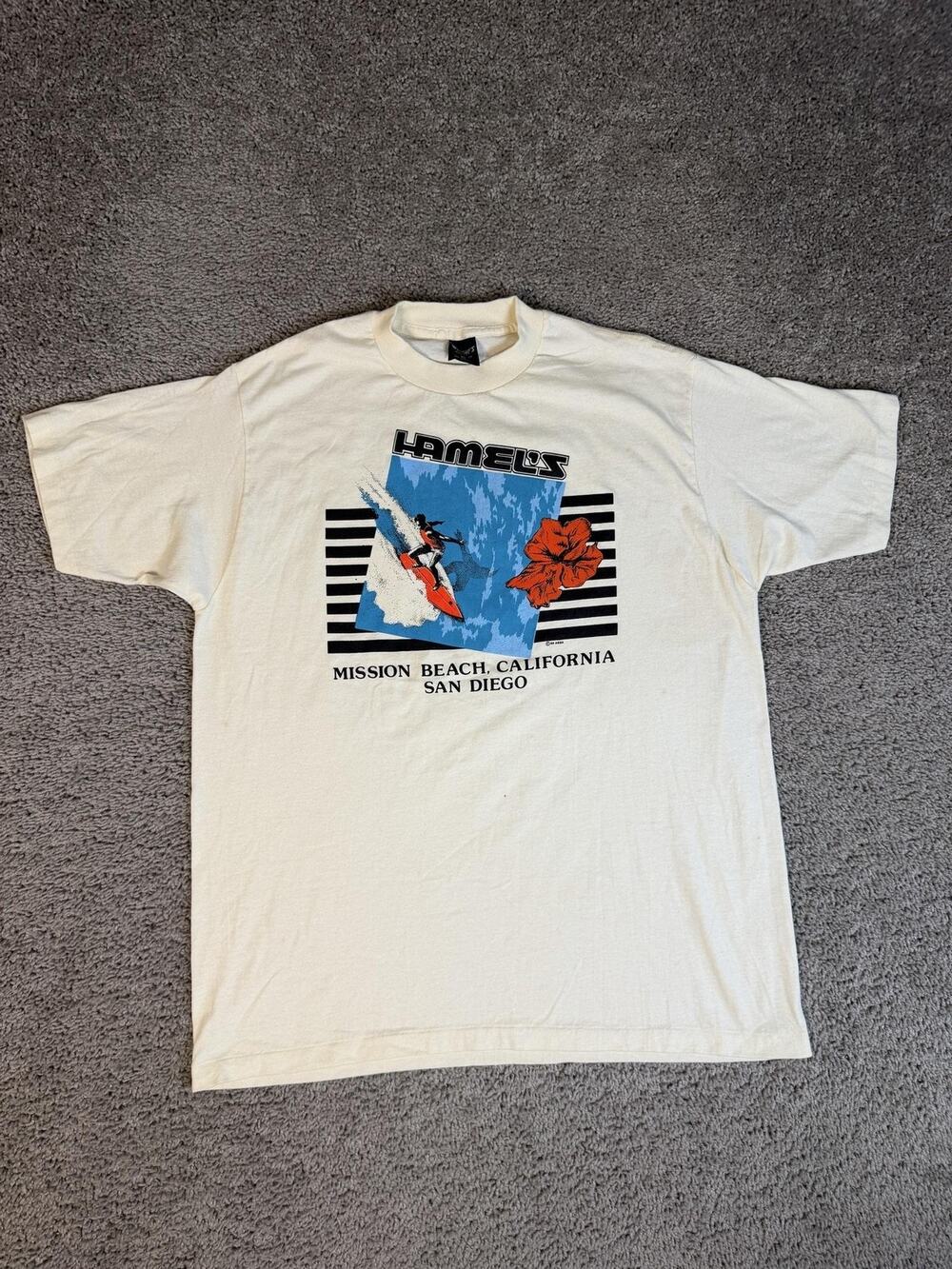 Vintage Hamel's Surf Shop Shirt Mens XL White Mission Beach San Diego 80s
